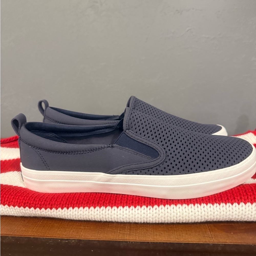 Sperry Women’s Perforated Navy Slip-Ons - Picture 2 of 5